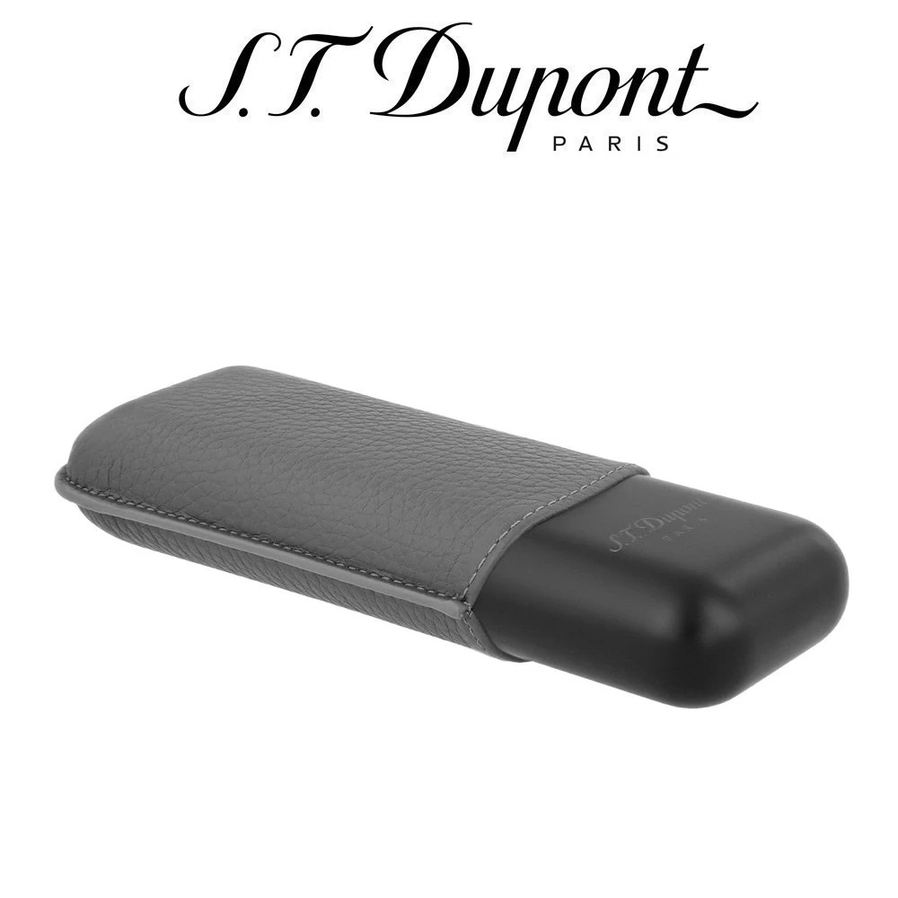 ST Dupont Double Cigar Case - For 2 Cigars - Grey Leather & Matte Black 4 ST Dupont Double Cigar Case - For 2 Cigars - Grey Leather & Matte Black - Image 2