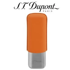 ST Dupont Double Cigar Case - For 2 Cigars - Orange Leather & Chrome