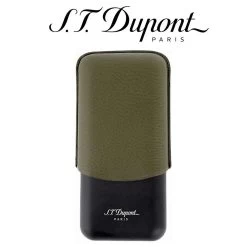 ST Dupont Triple Cigar Case - For 3 Cigars - Khaki Leather & Matte Black