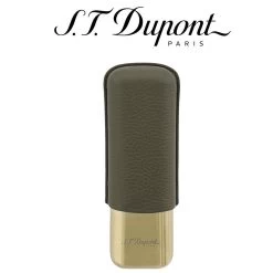 ST Dupont Double Cigar Case - For 2 Cigars - Khaki Leather & Gold