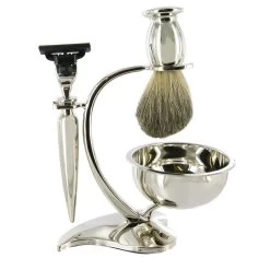 Artamis - Chrome Mach 3 Piece Shaving Set With Badger Brush