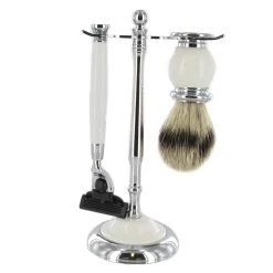 Artamis - Chrome & White Mach 3 Razor & Badger Brush Set