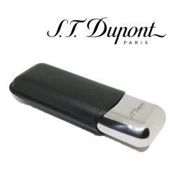 ST Dupont Double Cigar Case - Metal & Black Leather - For 2 Cigars