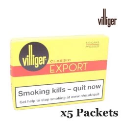 Villiger - Export Pressed - 5 Packets Of 5 Cigars (25 Cigars In Total)
